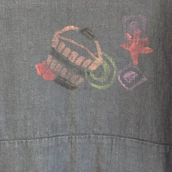 Vintage Lucky & Izzy M/L Linen Long Sleeve Dress Hand Painted Wearable Art Boho - Picture 9 of 13